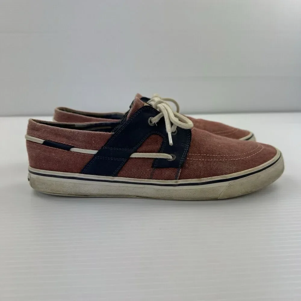 Tommy Bahama Asunder Stripes Canvas Boat Shoes Red Blue Men 10.5 Deck Nautical